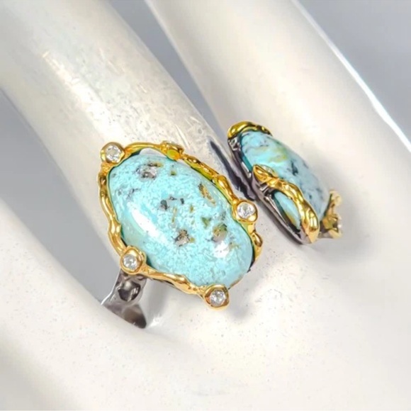 Sterling silver art ring with turquoise stones - Picture 4 of 9